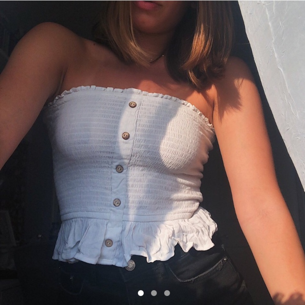 white smocked tube top with buttons